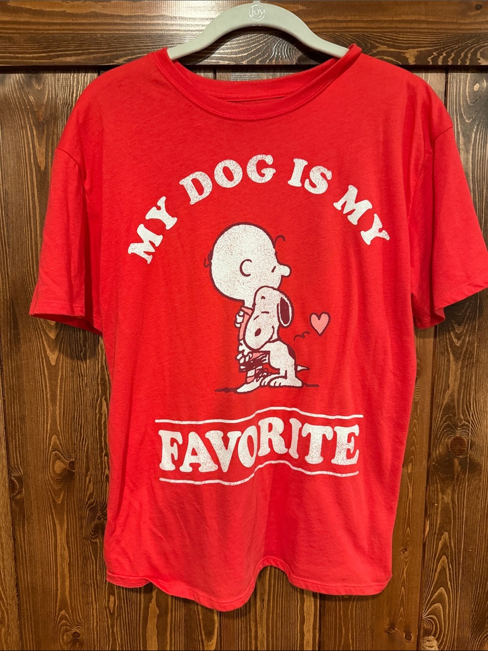 Peanuts Red Short Sleeve Tee with Snoopy and 'My Dog Is My Favorite' Graphic